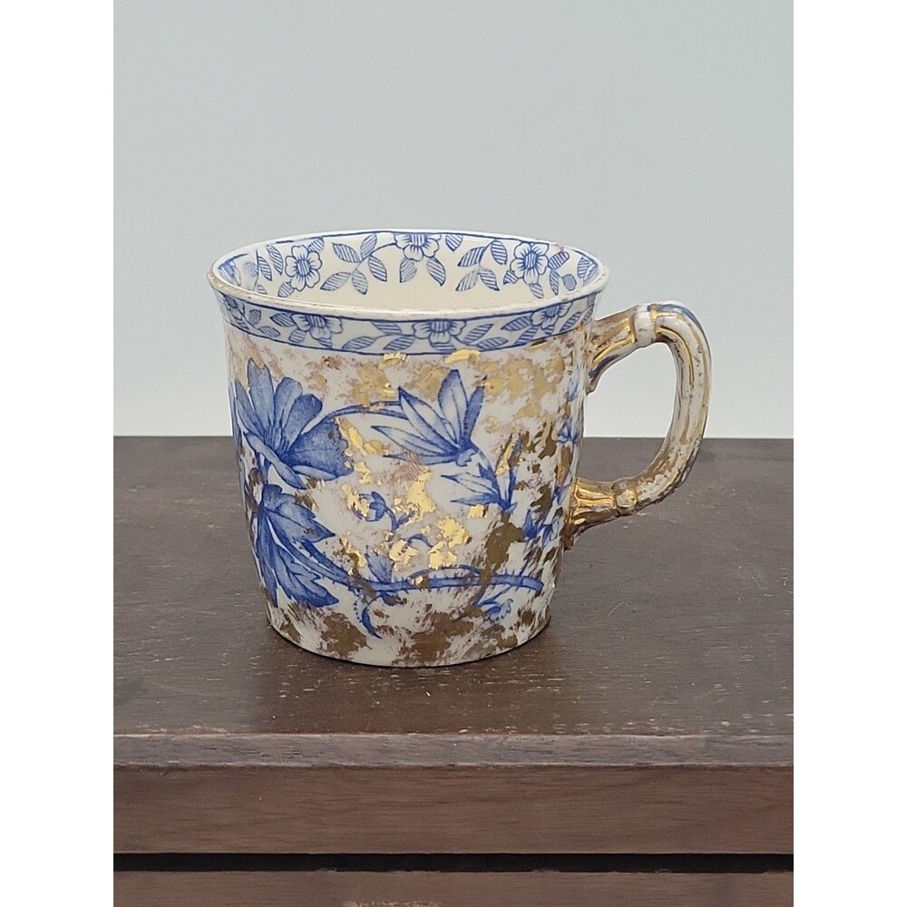 Vtg Chester Ridgway Blue Floral Mug Cup Gold Accents English Ironstone Flowers
